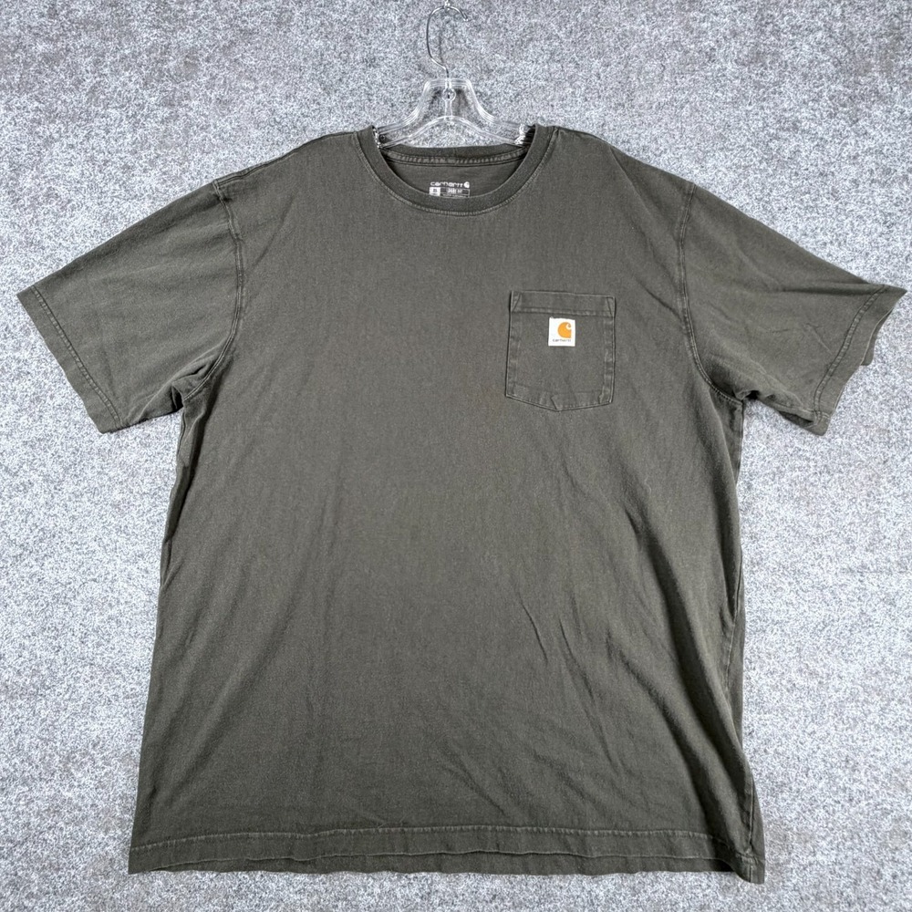Carhartt T Shirt Mens‎ XL Charcoal Gray Cotton Loose Fit Logo Rib Knit Crew Neck